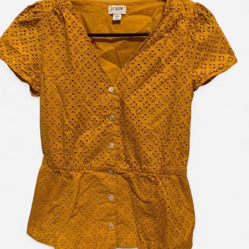 J. Crew Mustard Yellow Eyelet Button-Front Blouse
